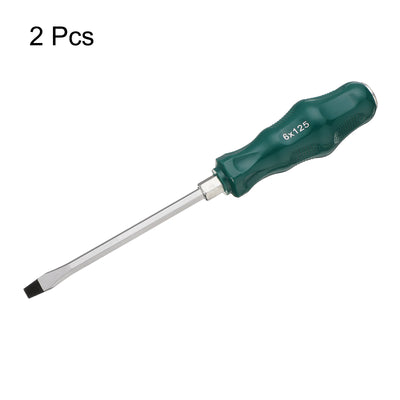 Harfington 2pcs SL6 Flat Head Screwdriver 4.9" Magnetic Demolition Slotted  CR-V, Green