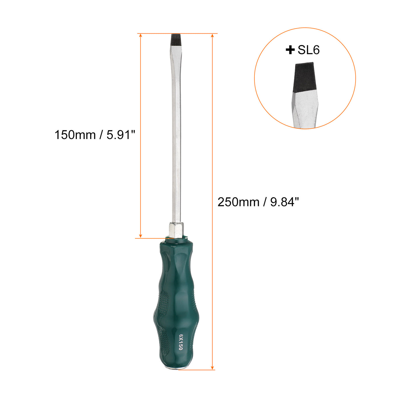 Harfington SL6 Flat Head Screwdriver 5.9" Magnetic Demolition Slotted  CR-V, Green