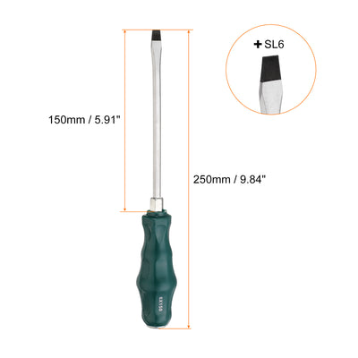 Harfington SL6 Flat Head Screwdriver 5.9" Magnetic Demolition Slotted  CR-V, Green