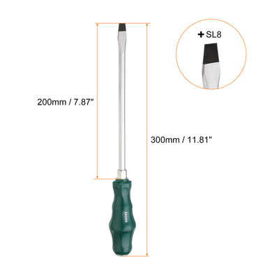 Harfington SL8 Flachkopf-Schraubendreher 11,8" Magnetische Abbruch-Schlitzschraubendreher 7,9" CR-V mit ergonomischem Griff für DIY-Reparaturen, Grün