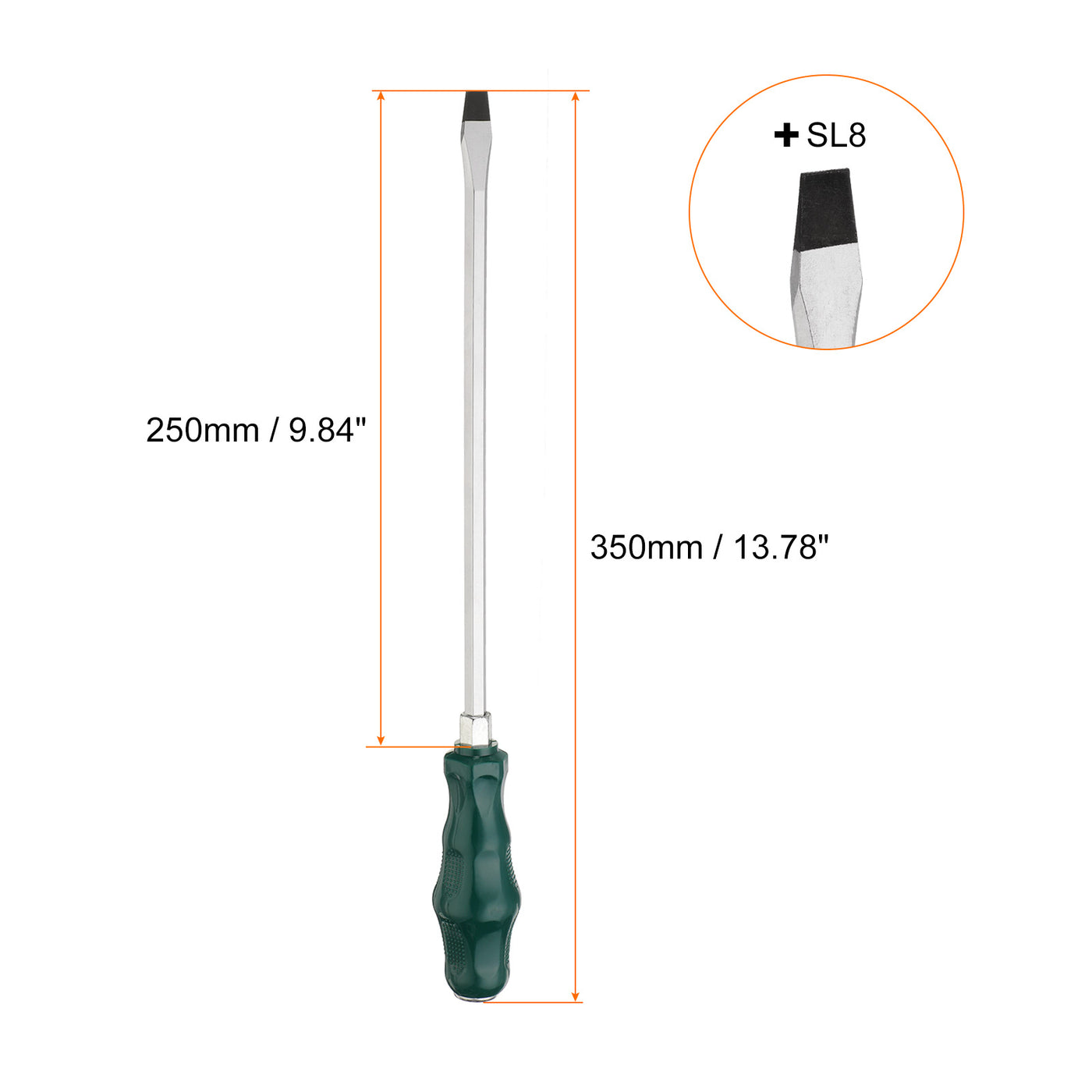 Harfington SL8 Flat Head Screwdriver 9.8" Magnetic Demolition Slotted  CR-V, Green