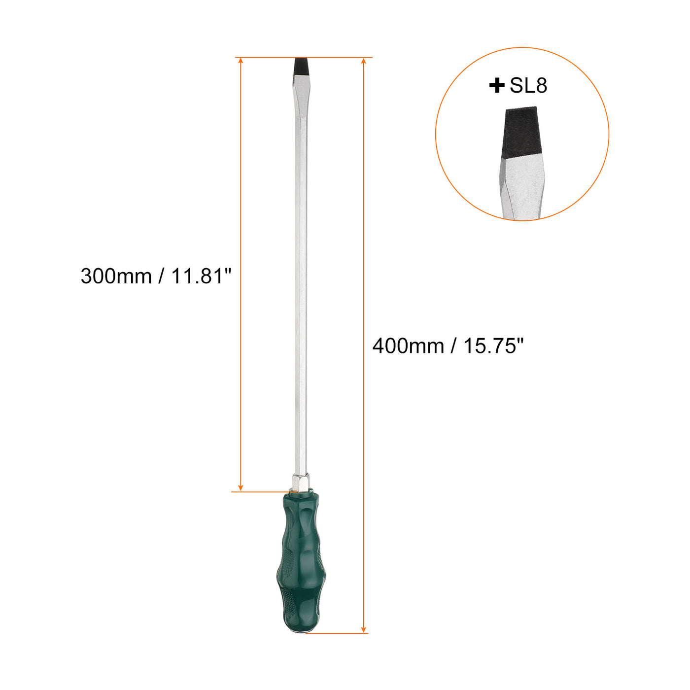 Harfington SL8 Flat Head Screwdriver 11.8" Magnetic Demolition Slotted  CR-V, Green