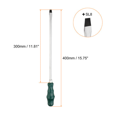 Harfington SL8 Flat Head Screwdriver 11.8" Magnetic Demolition Slotted  CR-V, Green