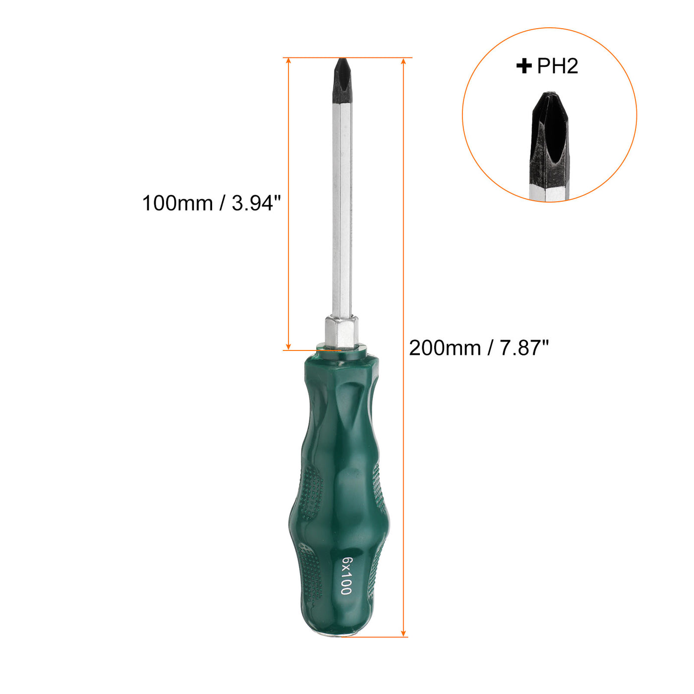 Harfington PH2 Phillips Schraubendreher #2 7,9" Magnetische Abbruch Schraubendreher 3,9" CR-V mit ergonomischem Griff für DIY Reparaturen, Grün