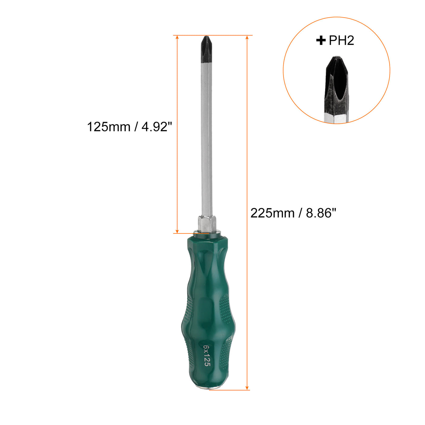 Harfington PH2 Phillips Schraubendreher #2 8,9" Magnetische Abbruch Schraubendreher 4,9" CR-V mit ergonomischem Griff für DIY Reparaturen, Grün