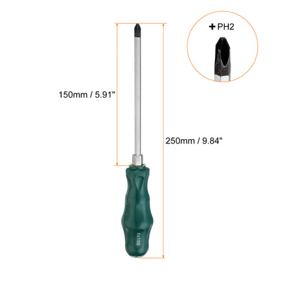 Harfington PH2 Phillips Schraubendreher #2 9,8" Magnetische Abbruch Schraubendreher 5,9" CR-V mit ergonomischem Griff für DIY Reparaturen, Grün