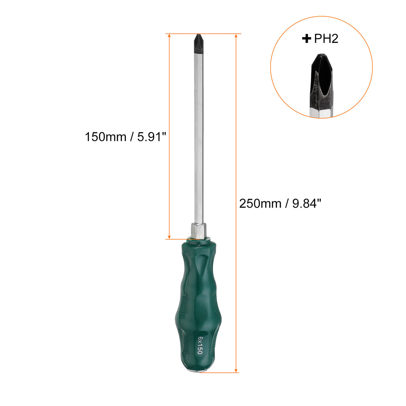 Harfington 2 Stück PH2 Phillips Schraubendreher #2 9,8" Magnetische Demontage-Schraubendreher 5,9" CR-V mit ergonomischem Griff für DIY-Reparaturen, Grün