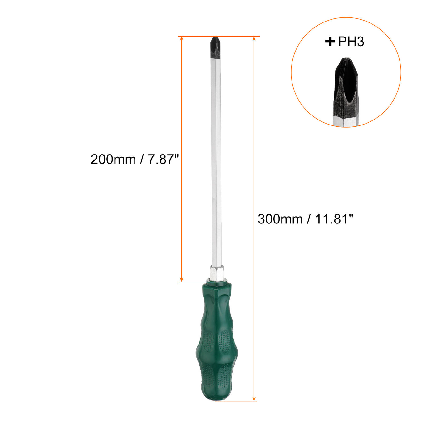 Harfington PH3 Phillips Schraubendreher #3 11,8" Magnetische Abbruch Schraubendreher 7,9" CR-V mit ergonomischem Griff für DIY Reparaturen, Grün