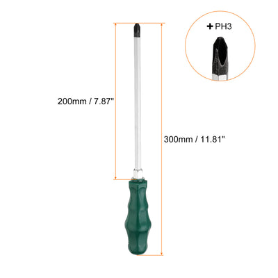 Harfington PH3 Phillips Schraubendreher #3 11,8" Magnetische Abbruch Schraubendreher 7,9" CR-V mit ergonomischem Griff für DIY Reparaturen, Grün