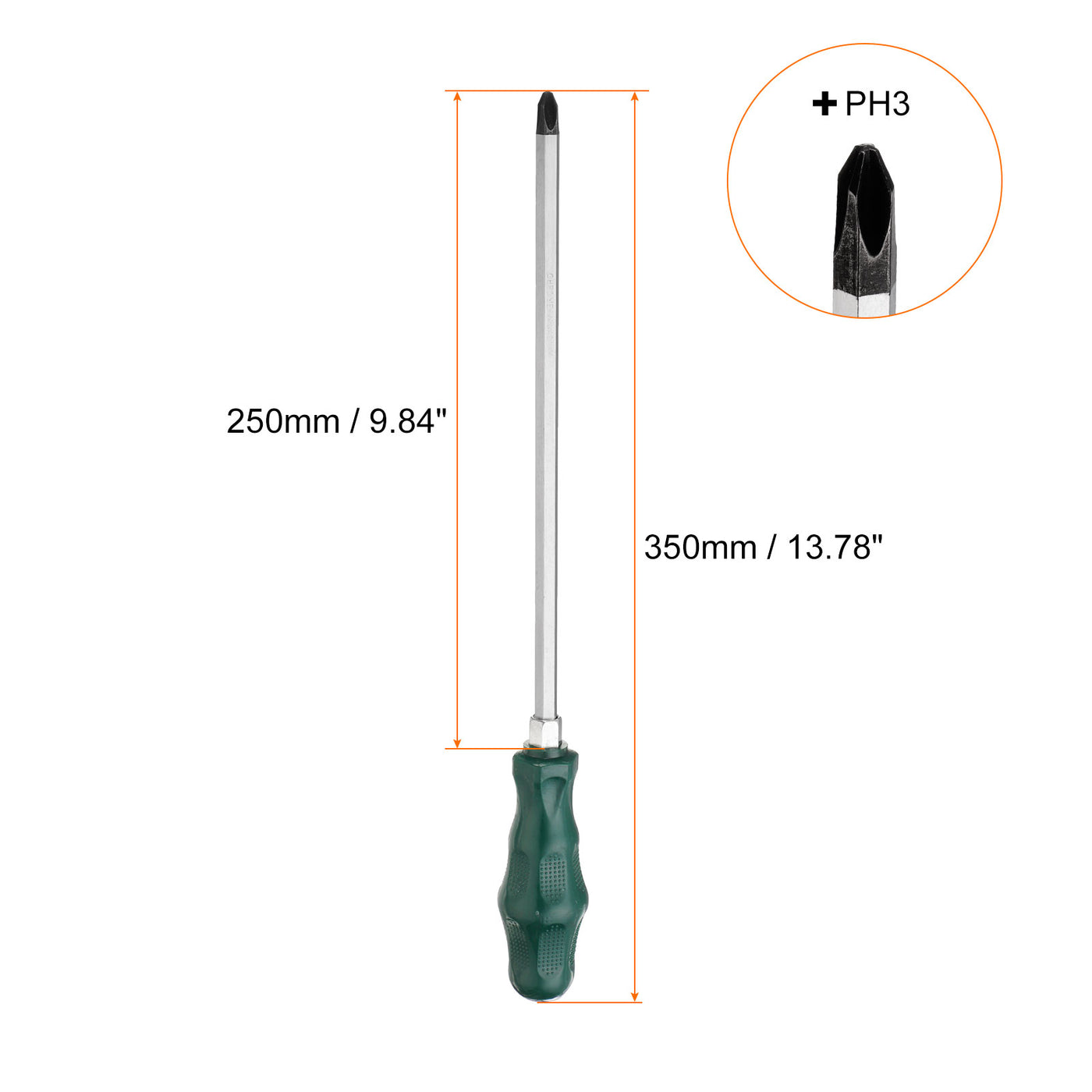 Harfington 2 Stück PH3 Phillips Schraubendreher #3 13,8" Magnetische Abbruch-Schraubendreher 9,8" CR-V mit ergonomischem Griff für DIY-Reparaturen, Grün