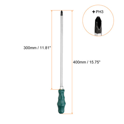 Harfington PH3 Phillips Schraubendreher #3 15,7" Magnetische Abbruch-Schraubendreher 11,8" CR-V mit ergonomischem Griff für DIY-Reparaturen, Grün