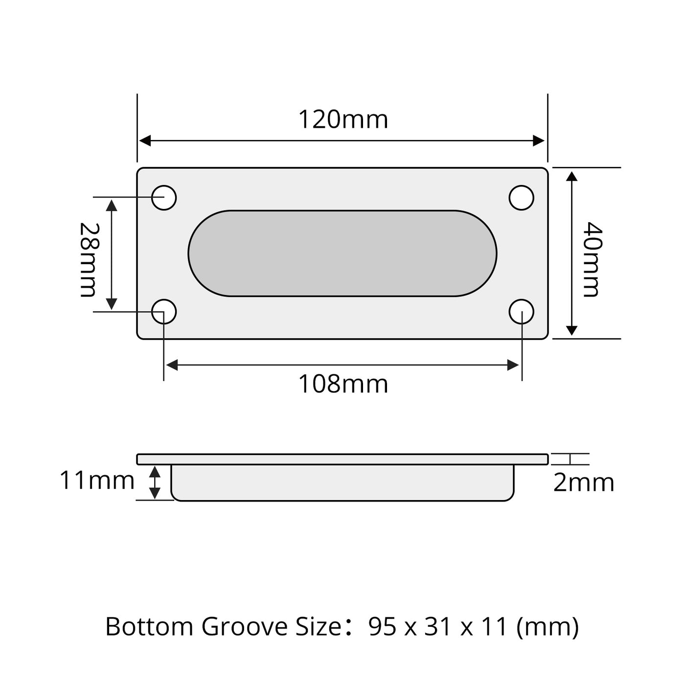 Harfington 1Pcs Square Stainless Steel Hidden Recessed Pull Handle Stainless Steel