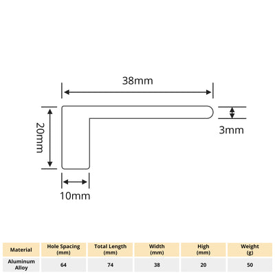 Harfington 1pcs Aluminum Alloy Semicircle Pull Handle 3mm Thickness 64mm Hole Distance with 22mm Long Screw