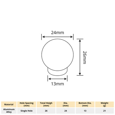 Harfington 1pcs Aluminum Alloy Ball Shape Single Hole Handle with 22mm Long Screw