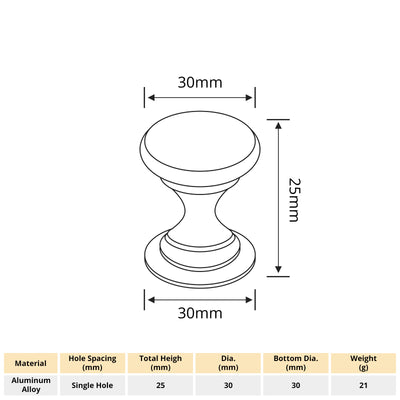 Harfington 1pcs 30x25mm Aluminum Alloy Knob Handle with Optional Drilling and Drill-Free Installation