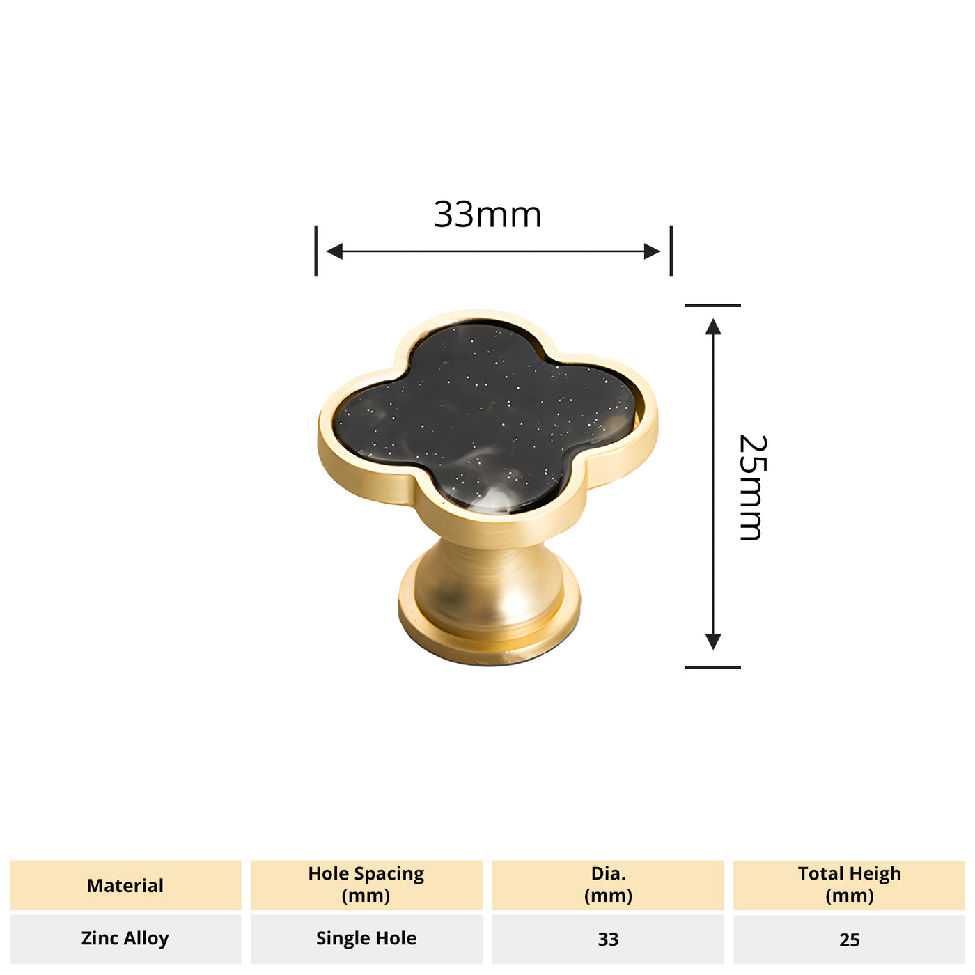 Harfington Four-Leaf Clover Creative Gold Handle Knob for Decorative Pulls Zinc Alloy Single Hole Door Handle 6pcs