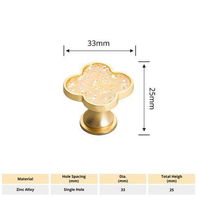 Harfington Four-Leaf Clover Creative Gold Handle Knob for Decorative Pulls Zinc Alloy Single Hole Door Handle 6pcs