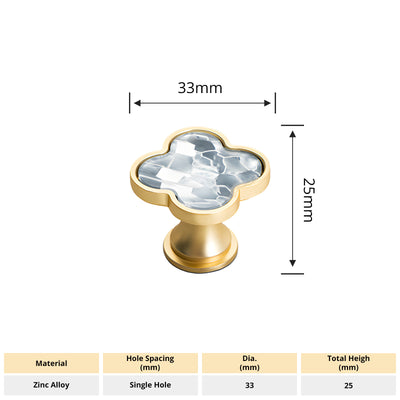 Harfington Four-Leaf Clover Creative Gold Handle Knob for Decorative Pulls Zinc Alloy Single Hole Door Handle 6pcs