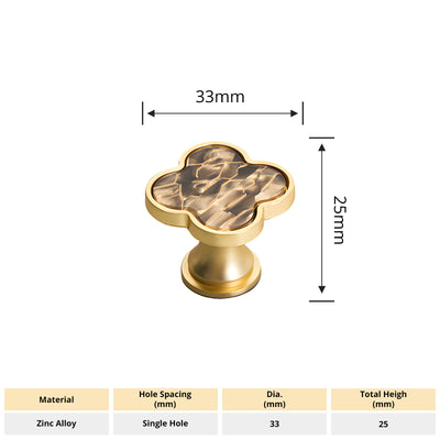 Harfington Four-Leaf Clover Creative Gold Handle Knob for Decorative Pulls Zinc Alloy Single Hole Door Handle 6pcs