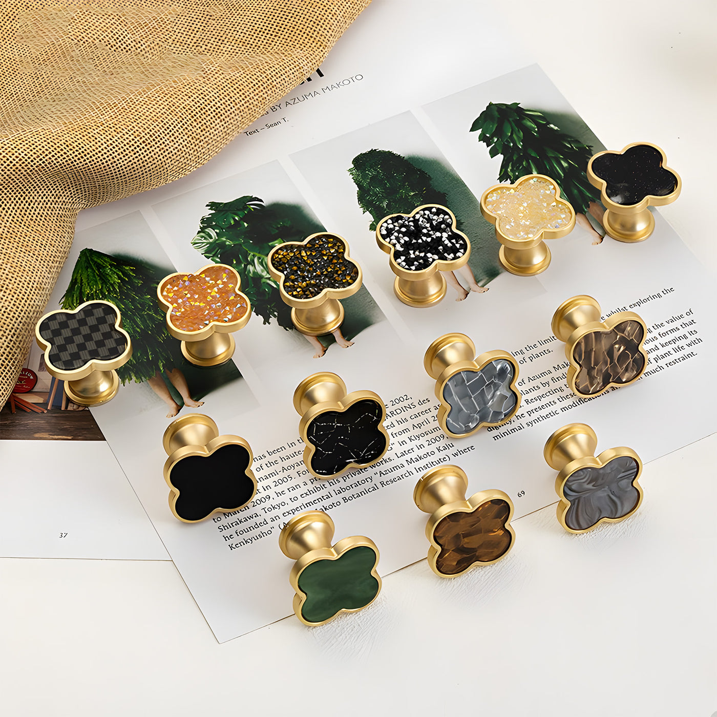 Harfington Four-Leaf Clover Creative Gold Handle Knob for Decorative Pulls Zinc Alloy Single Hole Door Handle 6pcs