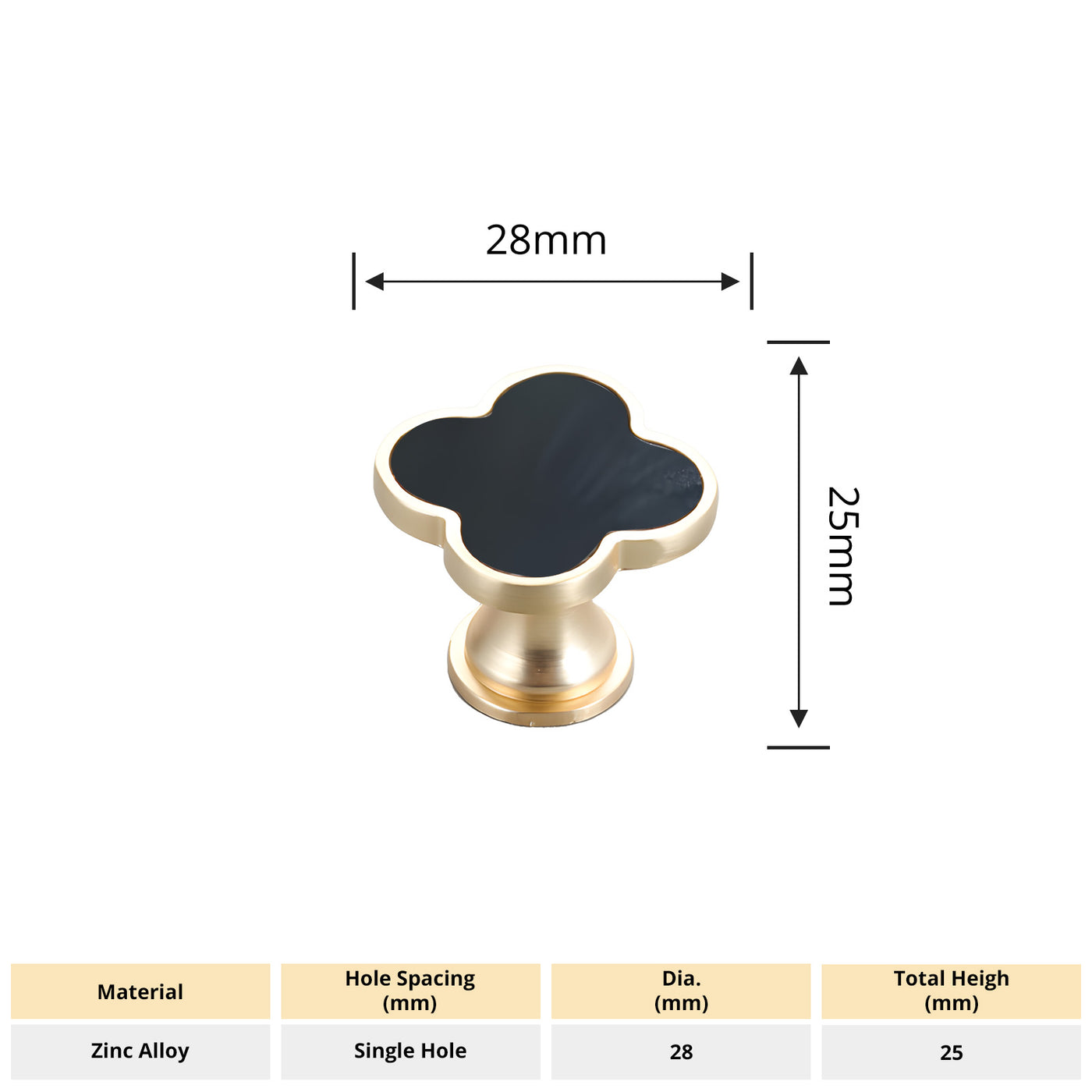 Harfington Four-Leaf Clover Creative Gold Handle Knob for Decorative Pulls Zinc Alloy Single Hole Door Handle 6pcs