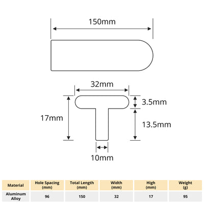 Harfington 1pcs Half Round Style T-Shaped Furniture Door Handle Aluminum with 22mm Long Screws