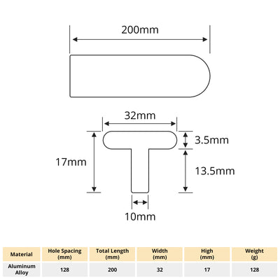 Harfington 1pcs Half Round Style T-Shaped Furniture Door Handle Aluminum with 22mm Long Screws