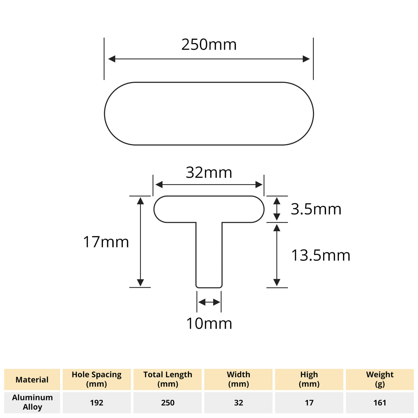 Harfington 1pcs Round Toe Style on Both Sides T-Shaped Furniture Door Handle Aluminum with 22mm Long Screws