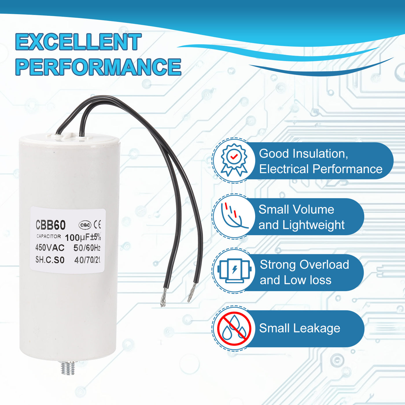 Harfington CBB60 100uF Running Capacitor, AC 450V 2 Wires 50/60Hz Cylinder, 118x50mm, White