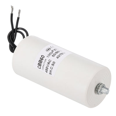 Harfington CBB60 100uF Running Capacitor, AC 450V 2 Wires 50/60Hz Cylinder, 118x50mm, White