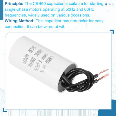 Harfington 3uF CBB60 Laufkondensator, Startkondensator mit 2 Drähten, AC 450V Motorstart mit einer Frequenz von 50Hz/60Hz, geeignet für Luftkompressoren Pumpen, Weiß