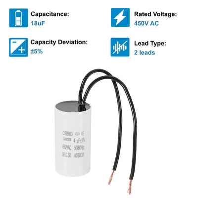 Harfington 4uF CBB60 Laufkondensator, Startkondensator mit 2 Drähten, AC 450V Startmotor mit einer Frequenz von 50Hz/60Hz, geeignet für Luftkompressoren Pumpen, Weiß