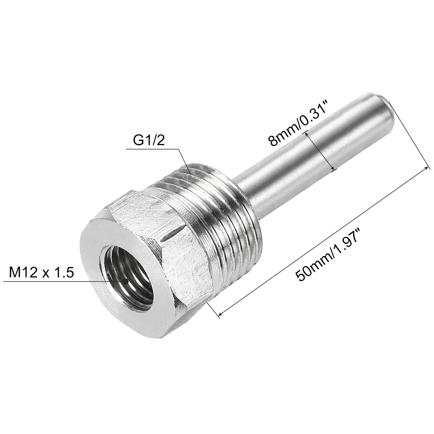 uxcell Uxcell 8mm Dia G1/2 Thermowell Weldless Stainless Steel 201 50mm Black