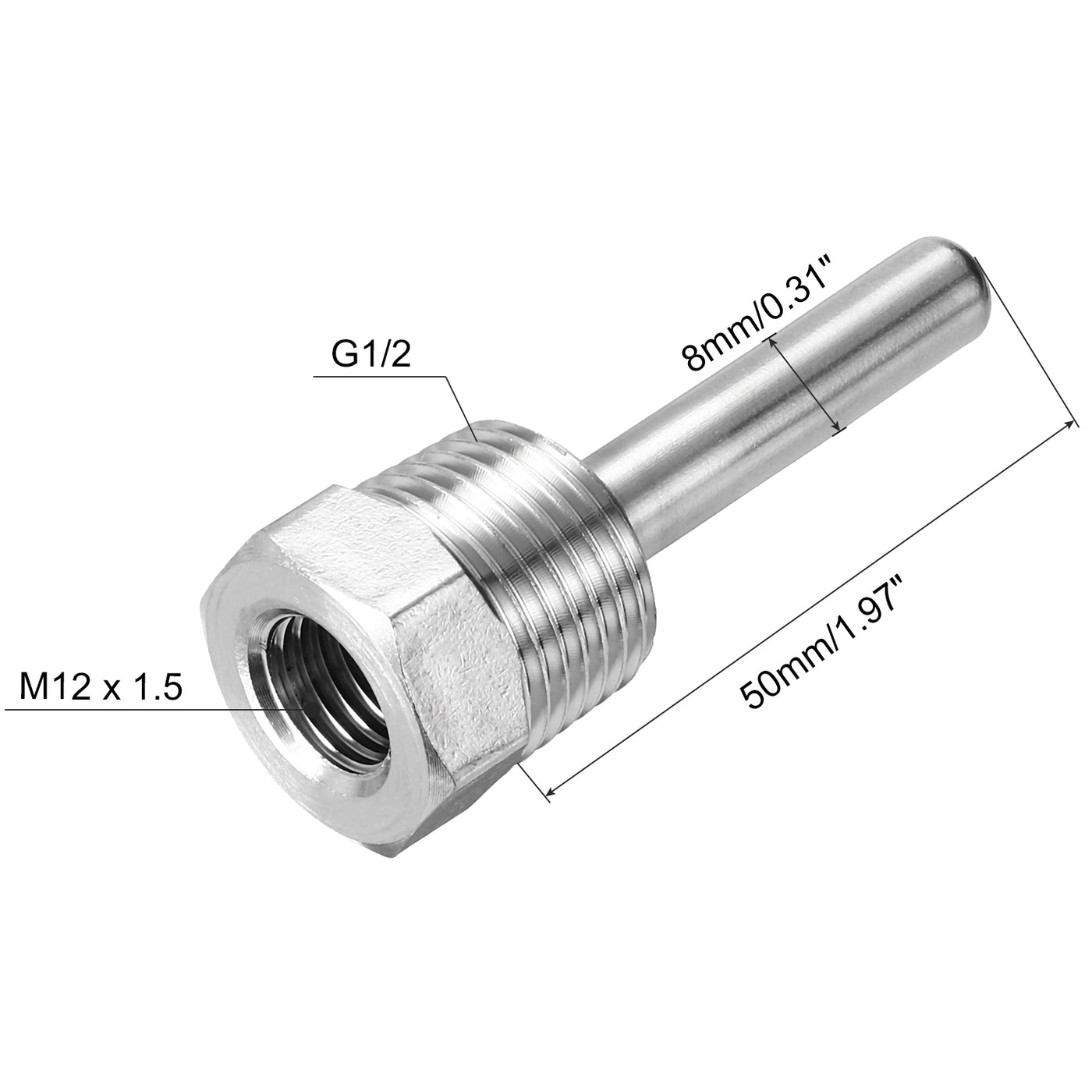 uxcell Uxcell 8mm Dia G1/2 Thermowell Weldless Stainless Steel 304 50mm Black