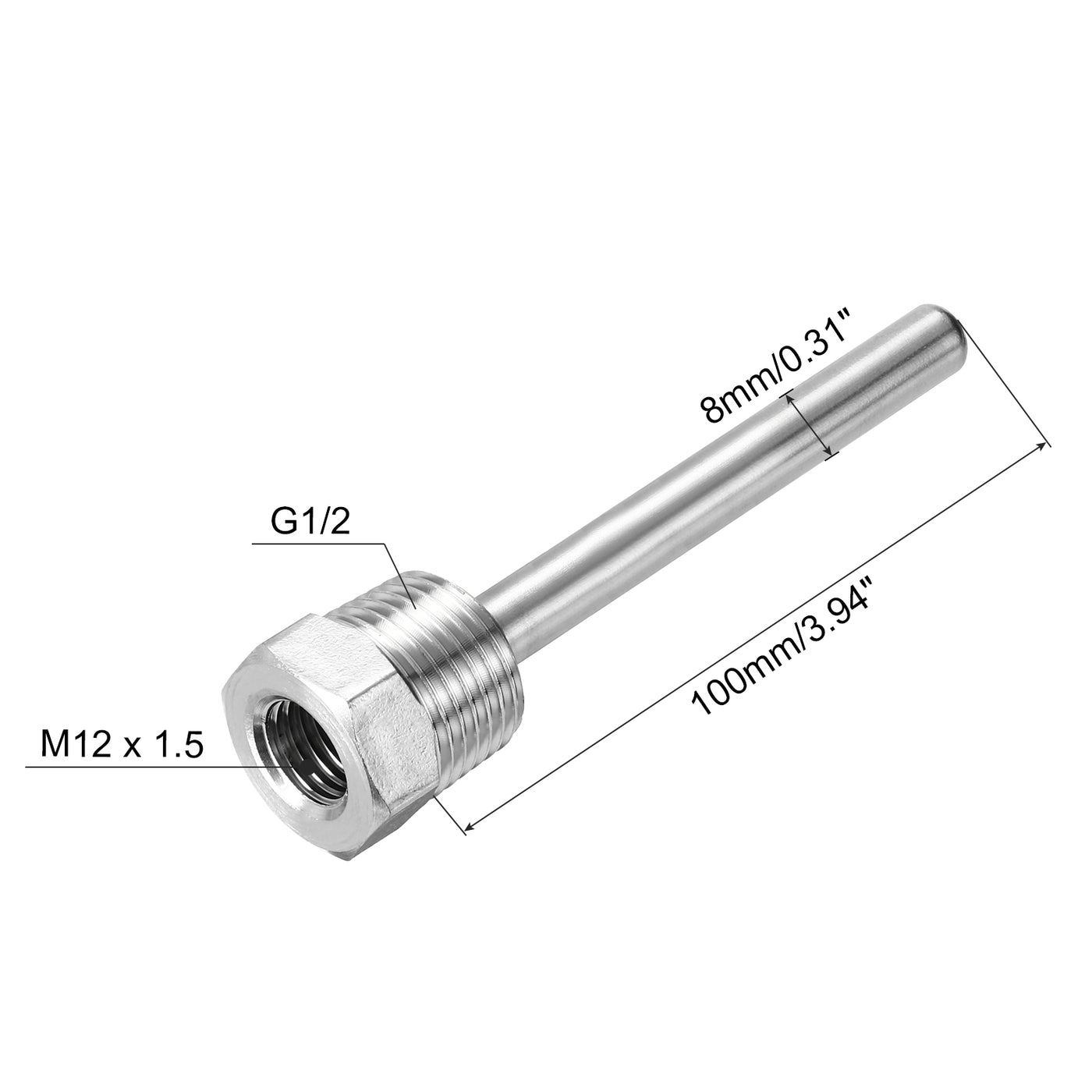 uxcell Uxcell 8mm Dia G1/2 Thermowell Weldless Stainless Steel 304 100mm Black