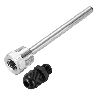 Harfington Uxcell 8mm Dia G1/2 Thermowell Weldless Stainless Steel 304 150mm Black