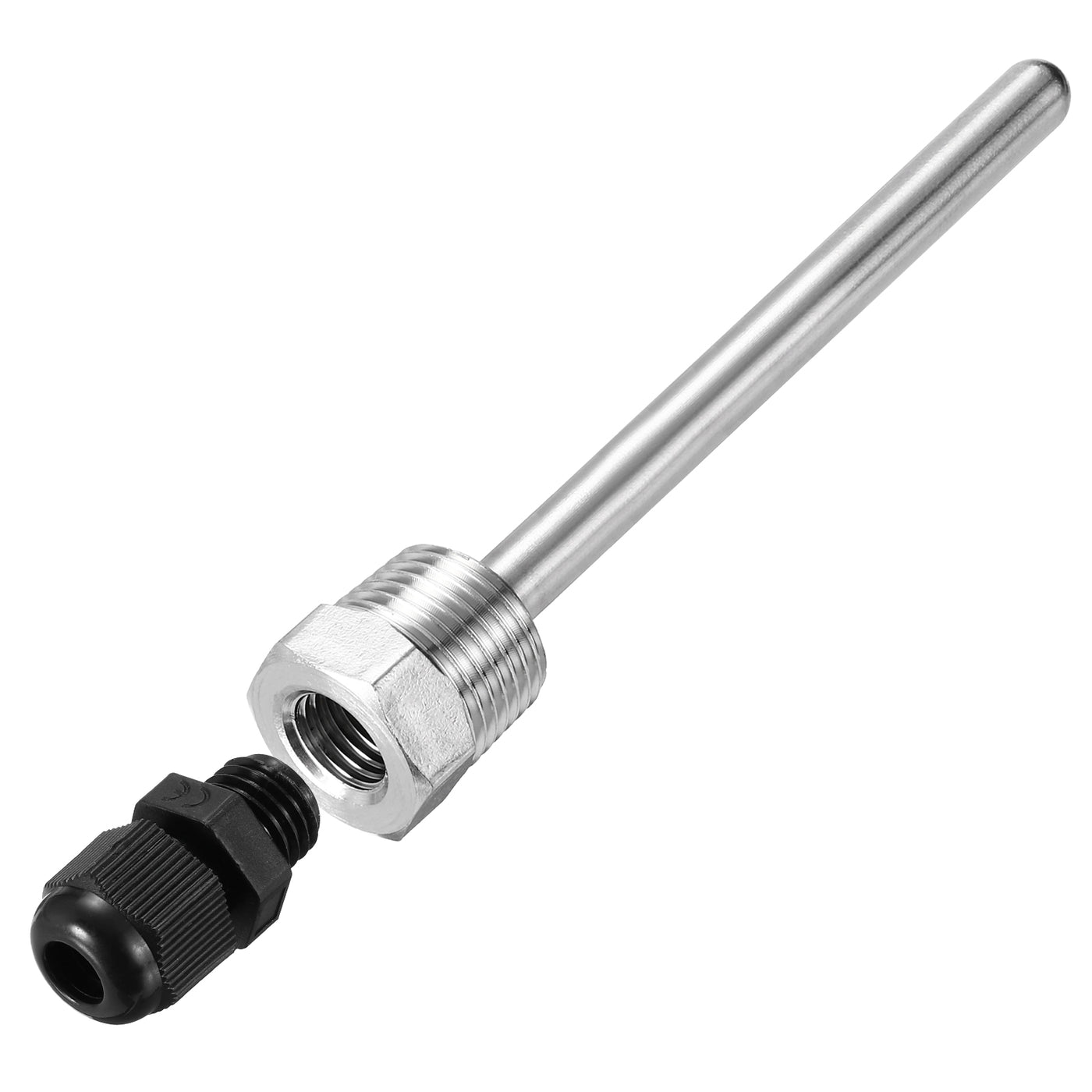 uxcell Uxcell 8mm Dia G1/2 Thermowell Weldless Stainless Steel 304 150mm Black