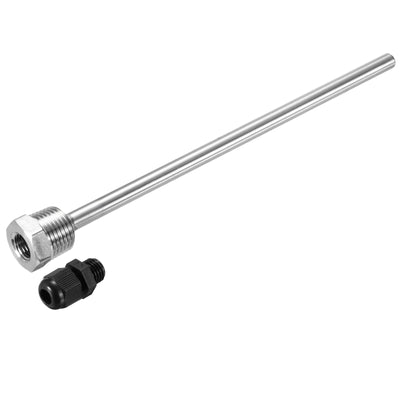 Harfington Uxcell 8mm Dia G1/2 Thermowell Weldless Stainless Steel 304 200mm Black