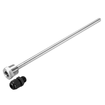 Harfington Uxcell 8mm Dia G1/2 Thermowell Weldless Stainless Steel 304 250mm Black