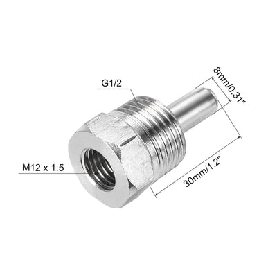 Harfington Uxcell 2 Pcs 8mm Dia G1/2 Thermowell Weldless Stainless Steel 201 30mm White