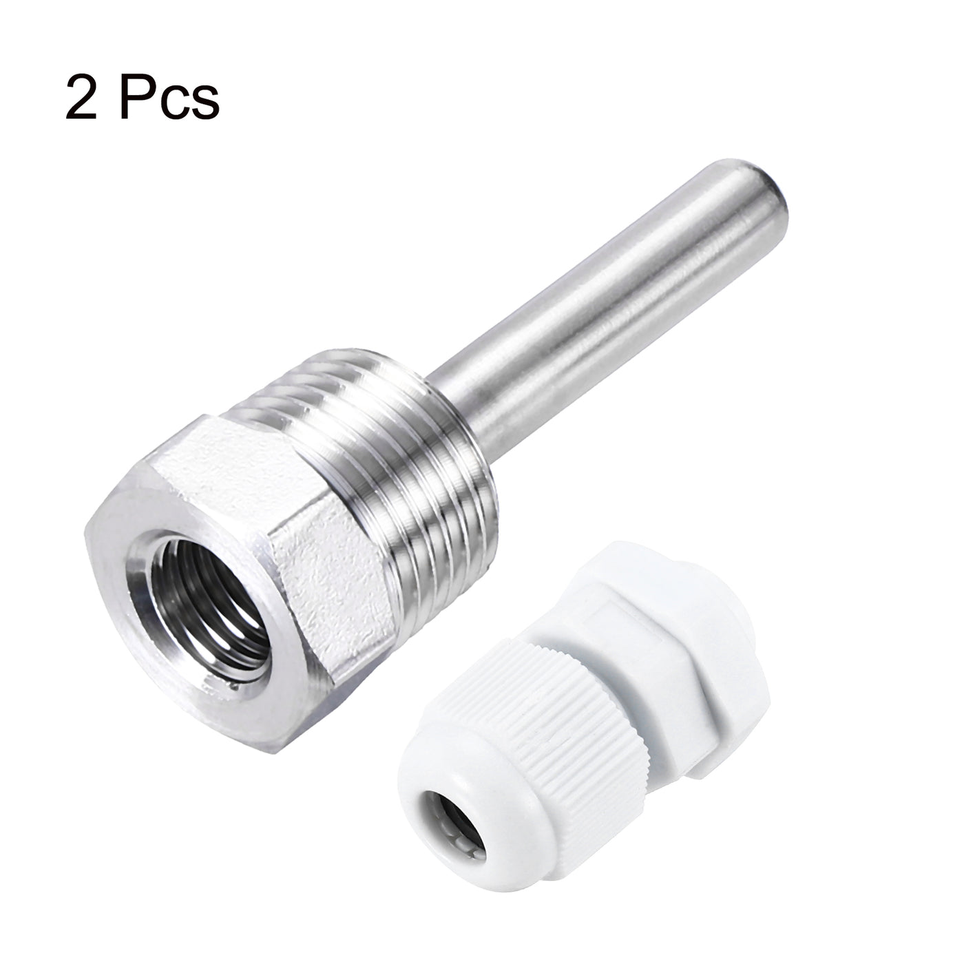 uxcell Uxcell 2 Pcs 8mm Dia G1/2 Thermowell Weldless Stainless Steel 201 50mm White