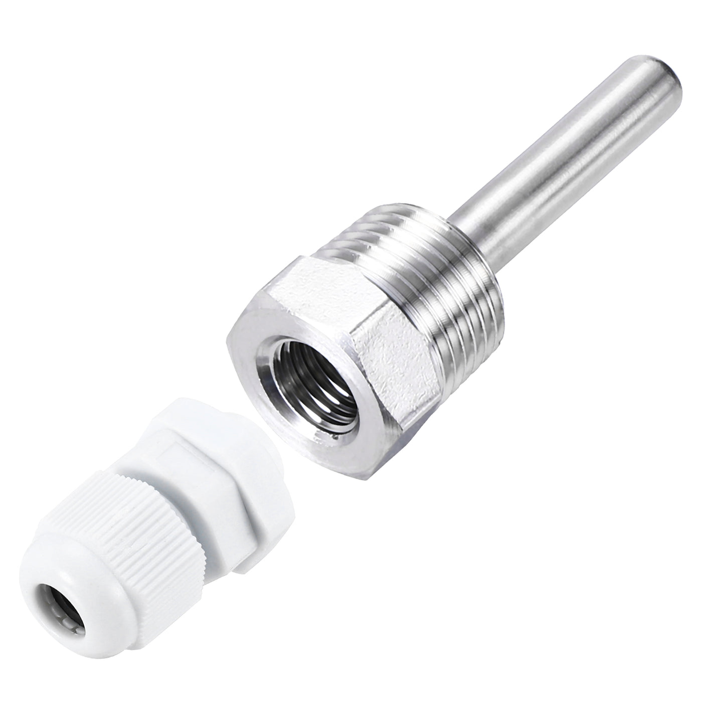 uxcell Uxcell 2 Pcs 8mm Dia G1/2 Thermowell Weldless Stainless Steel 201 50mm White