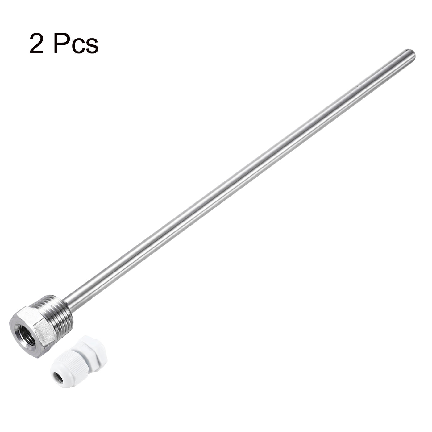 uxcell Uxcell 2 Pcs 8mm Dia G1/2 Thermowell Weldless Stainless Steel 201 300mm White