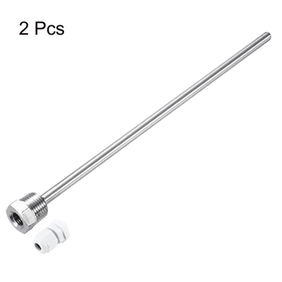 Harfington Uxcell 2 Pcs 8mm Dia G1/2 Thermowell Weldless Stainless Steel 201 300mm White