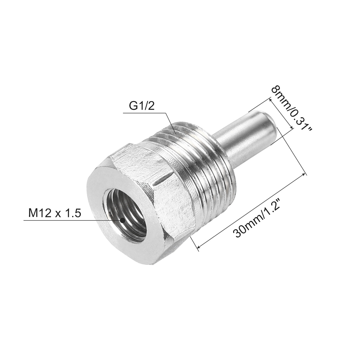 uxcell Uxcell 2 Pcs 8mm Dia G1/2 Thermowell Weldless Stainless Steel 304 30mm White