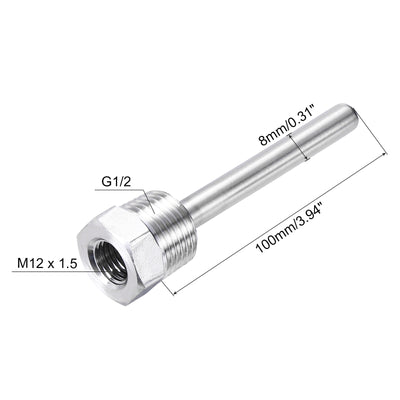 Harfington Uxcell 2 Pcs 8mm Dia G1/2 Thermowell Weldless Stainless Steel 304 100mm White