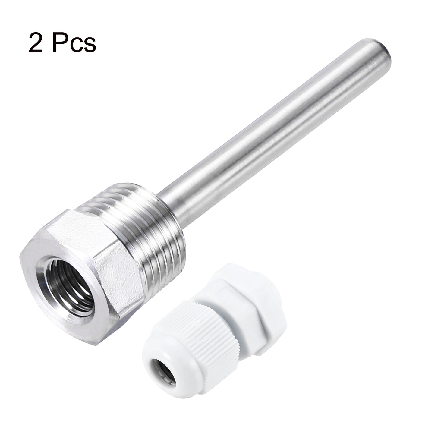 uxcell Uxcell 2 Pcs 8mm Dia G1/2 Thermowell Weldless Stainless Steel 304 100mm White