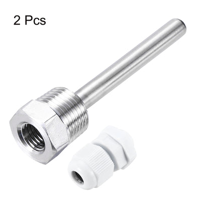 Harfington Uxcell 2 Pcs 8mm Dia G1/2 Thermowell Weldless Stainless Steel 304 100mm White