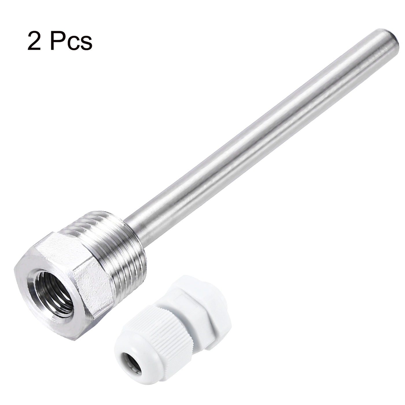 uxcell Uxcell 2 Pcs 8mm Dia G1/2 Thermowell Weldless Stainless Steel 304 150mm White