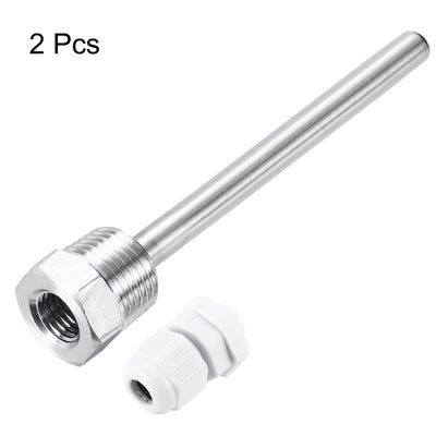 Harfington Uxcell 2 Pcs 8mm Dia G1/2 Thermowell Weldless Stainless Steel 304 150mm White